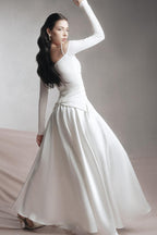 Flowering Girl Women white A-line Cold Shoulder Sleeved Spandex Taffeta Maxi Dress
