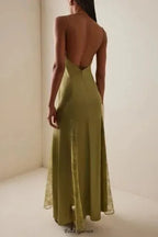 Green Exclusive Lace-Inset Silk Maxi Slip Dress