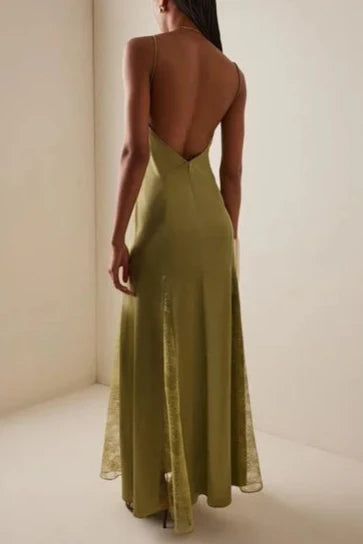 Flowering Girl Women Green Exclusive Lace-Inset Silk Maxi Slip Dress