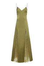 Flowering Girl Women Green Exclusive Lace-Inset Silk Maxi Slip Dress
