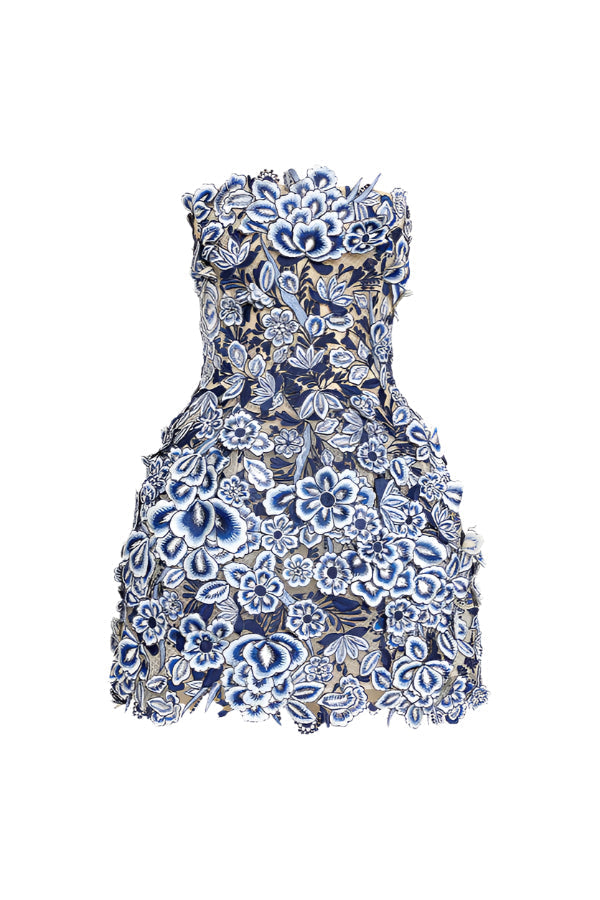 Strapless Threadwork Embroidered Mini Dress
