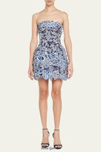 Strapless Threadwork Embroidered Mini Dress