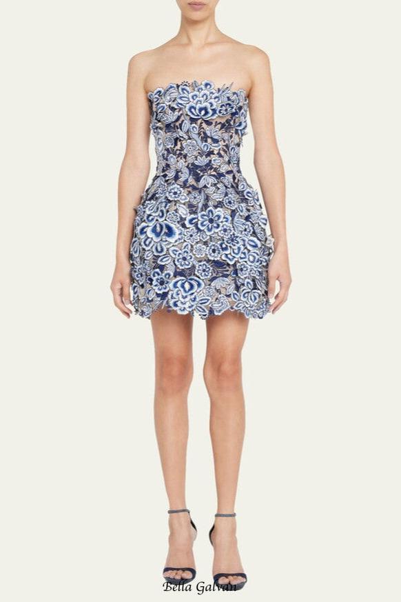 Strapless Threadwork Embroidered Mini Dress