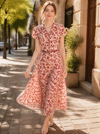 Flowering Girl Women quanna Daily V-Neck Printed Chiffon Dress