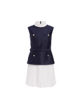 Flowering Girl Women Navy Boucle And Chiffon Mini Dress