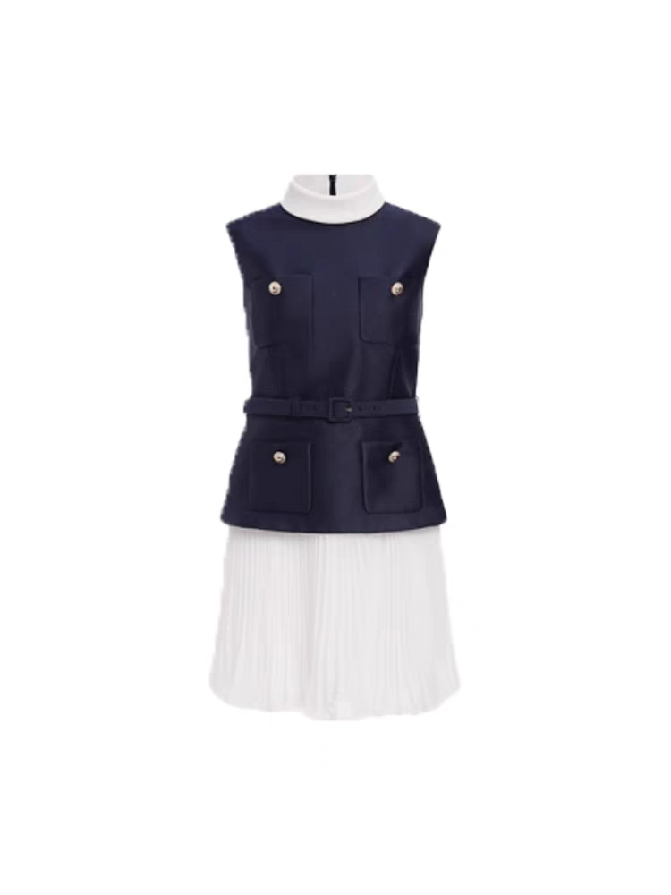 Flowering Girl Women Navy Boucle And Chiffon Mini Dress