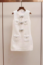 Cream Boucle Bow Mini Dress
