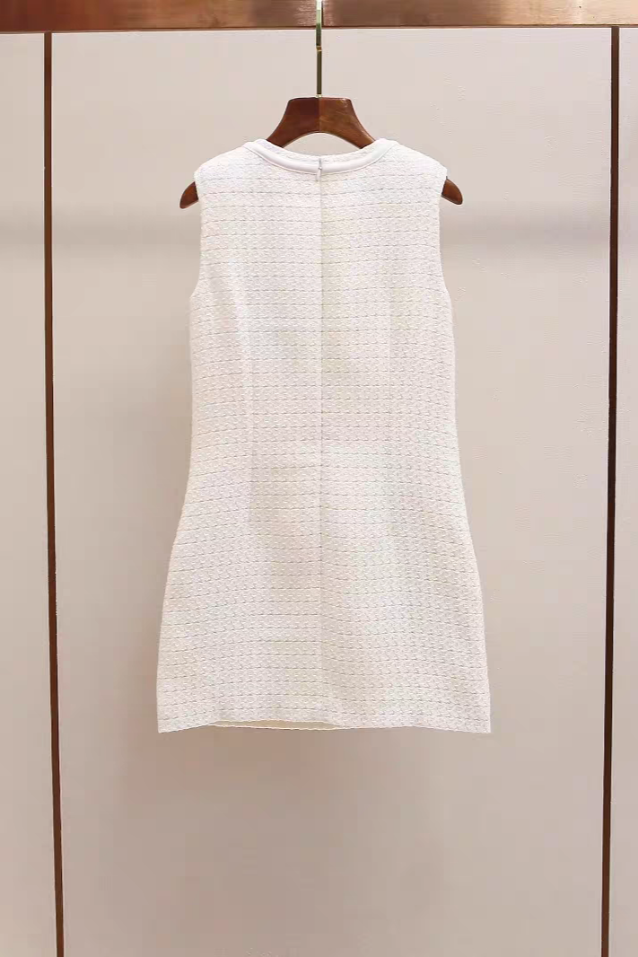 Cream Boucle Bow Mini Dress