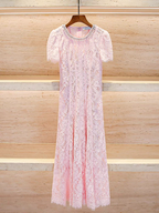 Flowering Girl Women Sequin Floral Lace Midi Dress in pink