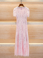 Flowering Girl Women Sequin Floral Lace Midi Dress in pink