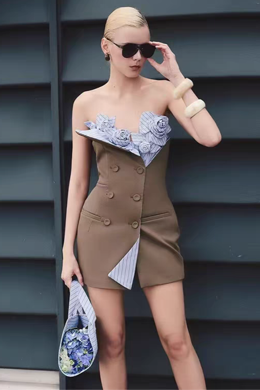 Flowering Girl Women 3D Flowers Bustier Mini Dress