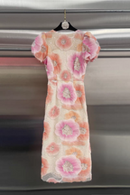 lydia puff sleeve Floral Midi Dress in Pink