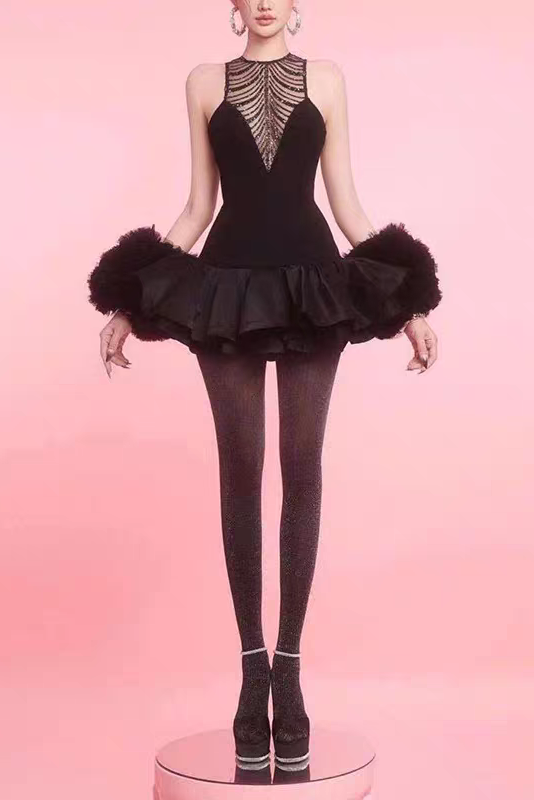Flowering Girl Women jessica sequin tulle ruched hem mini dress in black