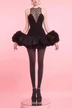 Flowering Girl Women jessica sequin tulle ruched hem mini dress in black
