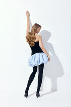 Velvet Corset Satin Mini Dress In Black Light Blue