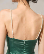 Flowering Girl Women Pearl Strap Satin Mini Dress in green