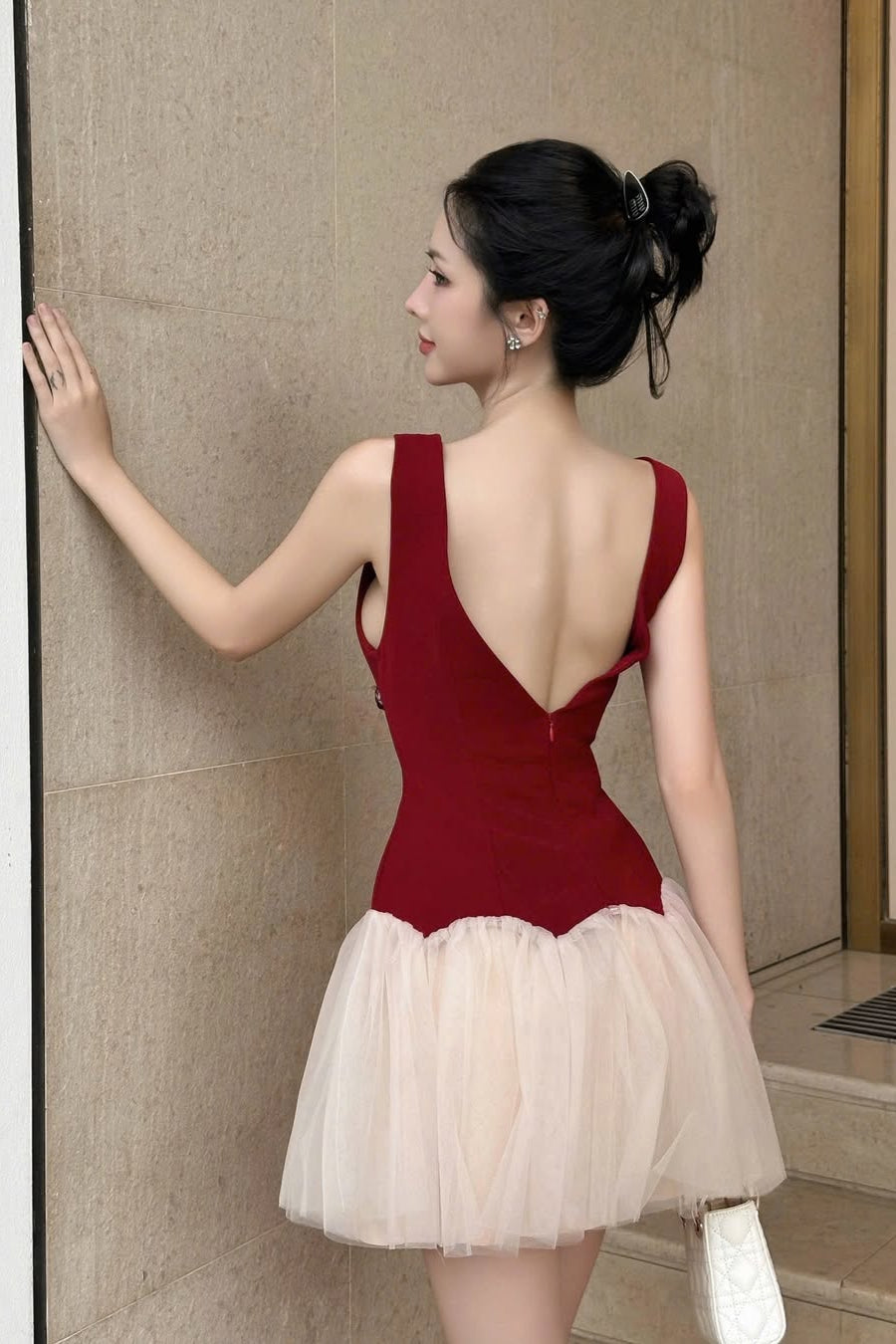 Flowering Girl Women Beryl 3D Flower Patchwork Tulle Mini Dress In Red