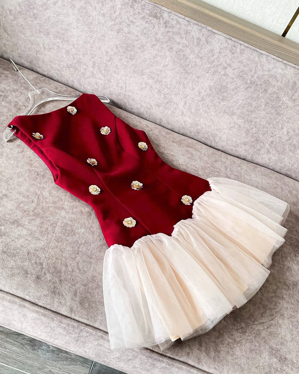 Flowering Girl Women Beryl 3D Flower Patchwork Tulle Mini Dress In Red