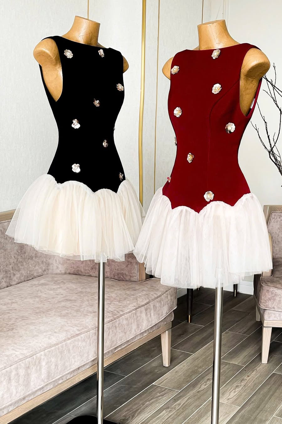Flowering Girl Women Beryl 3D Flower Patchwork Tulle Mini Dress In Red