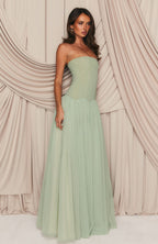 Flowering Girl Women sabrina tulle strapless maxi dress - green