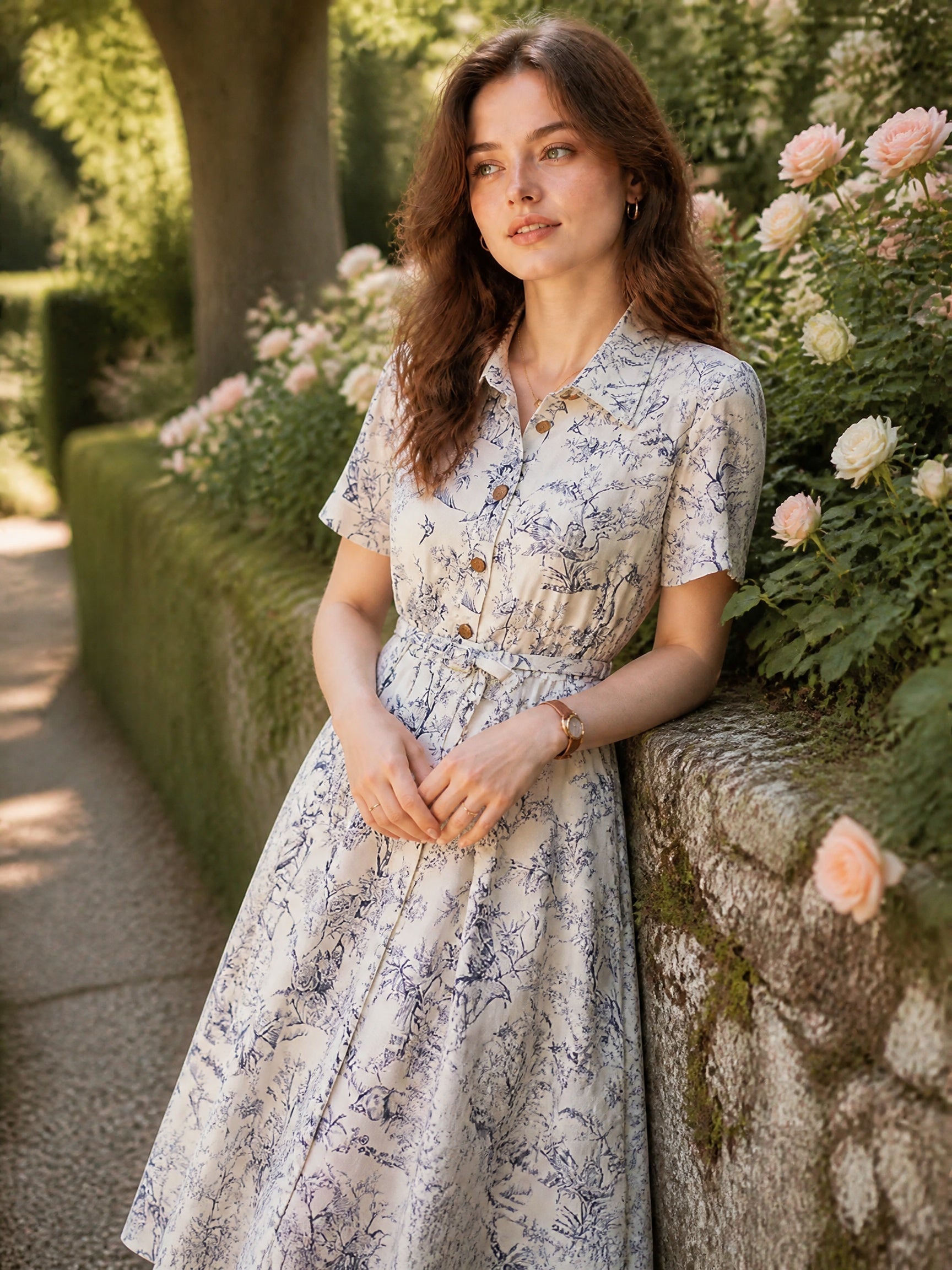 Flowering Girl Women sheila Elegant Lapel Printed Dress