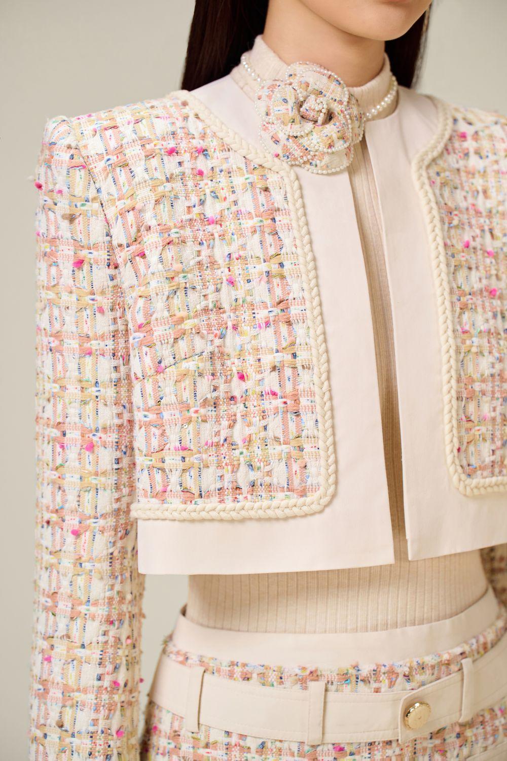 Flowering Girl Women Carlin patchwork Tweed Jacket in pink