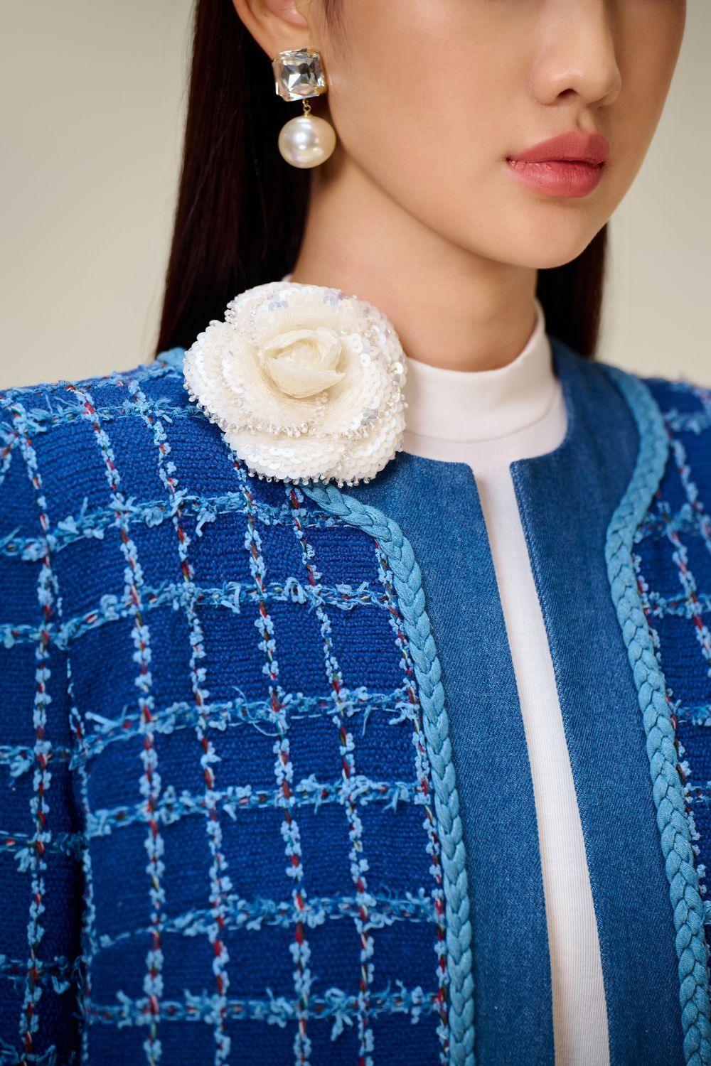 Flowering Girl Women Cathy patchwork Tweed Jacket in blue
