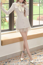 theresa Large bow feather blazer mini dress in white