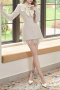 Theresa Large Bow Feather Blazer Mini Dress In White