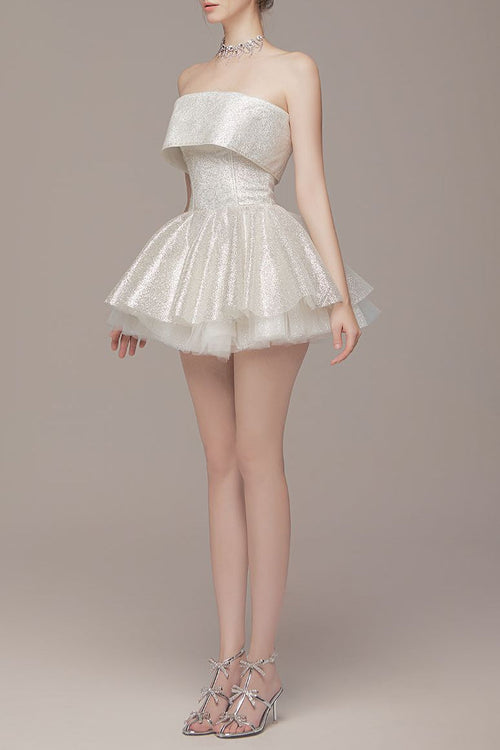 Flowering Girl Women Alberta Mesh Tulle Strapless Tutu Mini Dress In Apricot