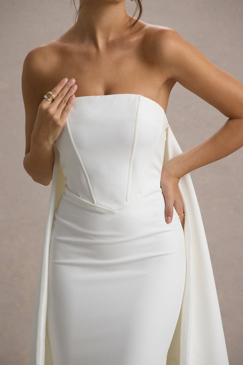 Flowering Girl Women She's Trouble | White Bandeau Maxi Dress With Cape