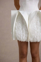 Flowering Girl Women White Bandeau Mini Dress With Puff Floral Hem