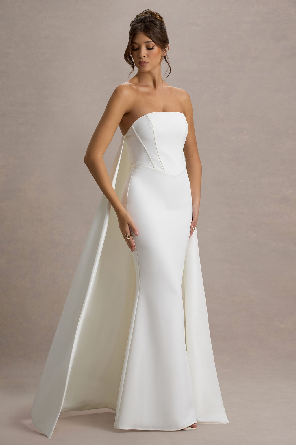 Flowering Girl Women She's Trouble | White Bandeau Maxi Dress With Cape