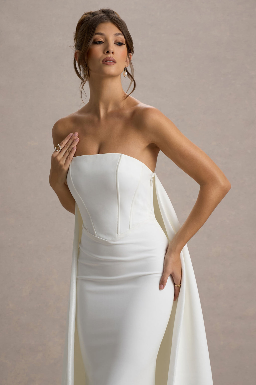 Flowering Girl Women She's Trouble | White Bandeau Maxi Dress With Cape