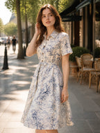 Flowering Girl Women sheila Elegant Lapel Printed Dress