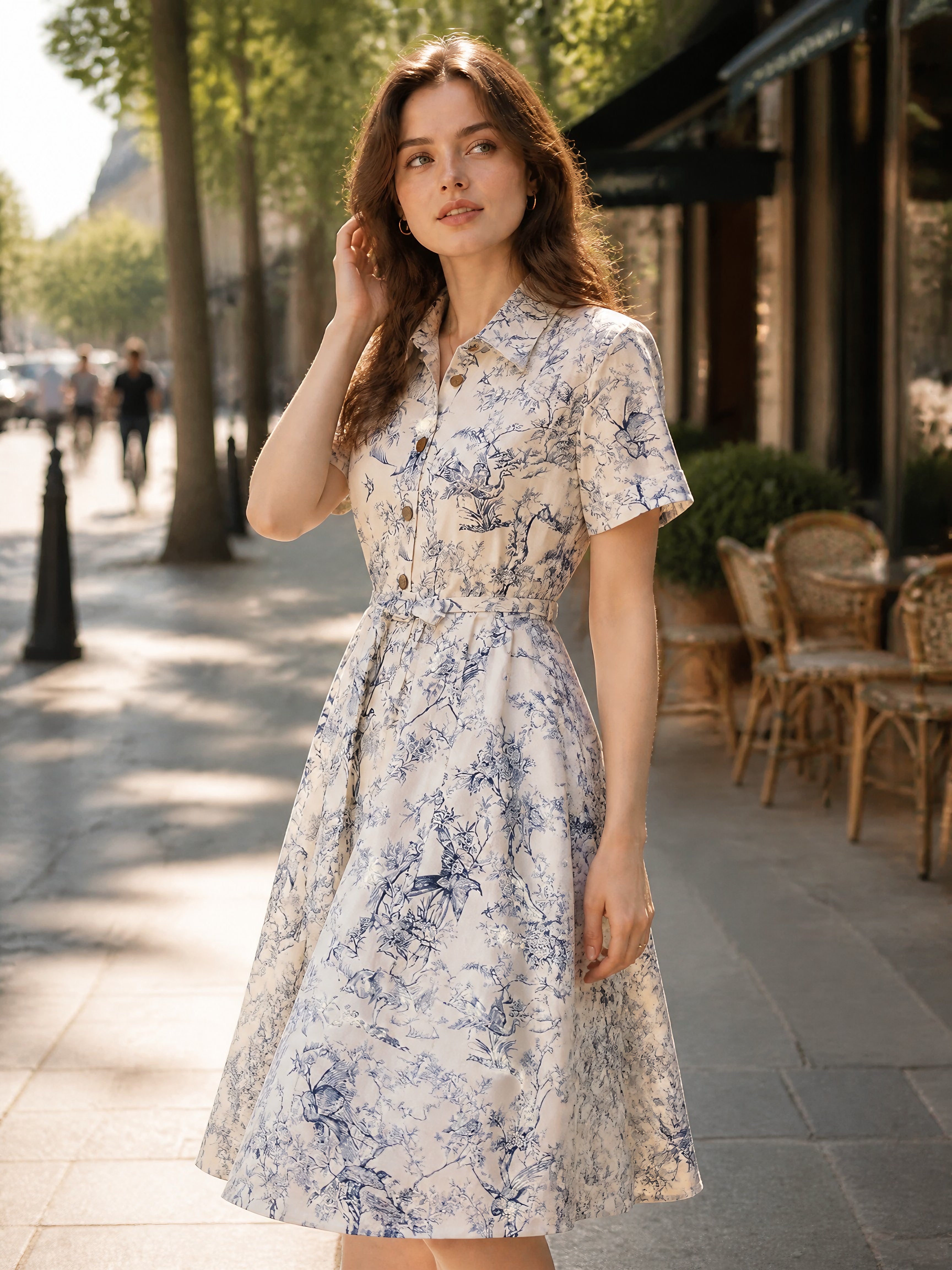 Flowering Girl Women sheila Elegant Lapel Printed Dress