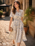 Flowering Girl Women sheila Elegant Lapel Printed Dress