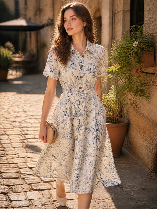 sheila Elegant Lapel Printed Dress