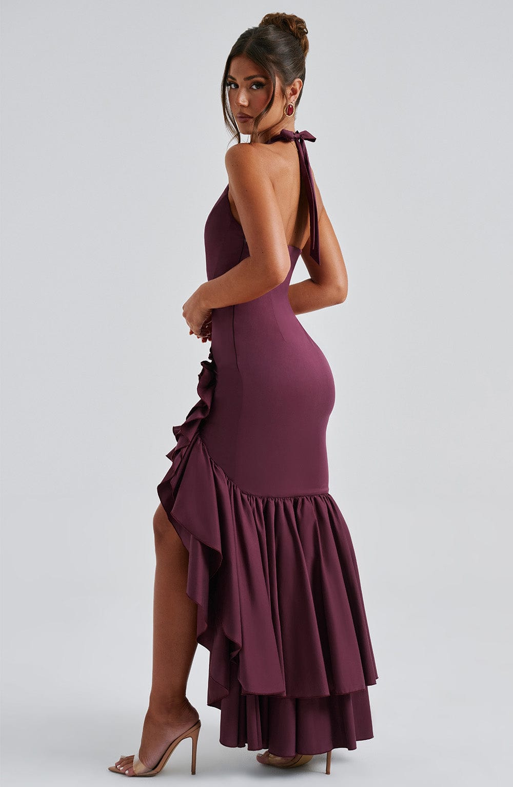 Flowering Girl Women Veronique ruffle hem Maxi Dress in Cherry Lacquer