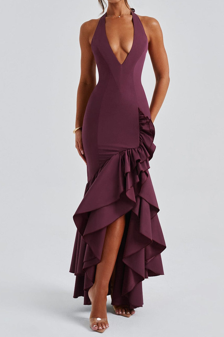 Flowering Girl Women Veronique ruffle hem Maxi Dress in Cherry Lacquer