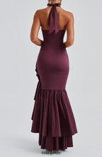 Flowering Girl Women Veronique ruffle hem Maxi Dress in Cherry Lacquer
