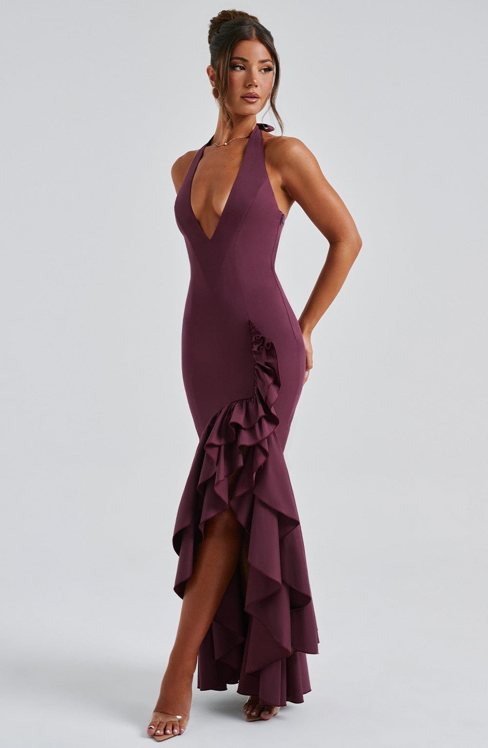 Flowering Girl Women Veronique ruffle hem Maxi Dress in Cherry Lacquer
