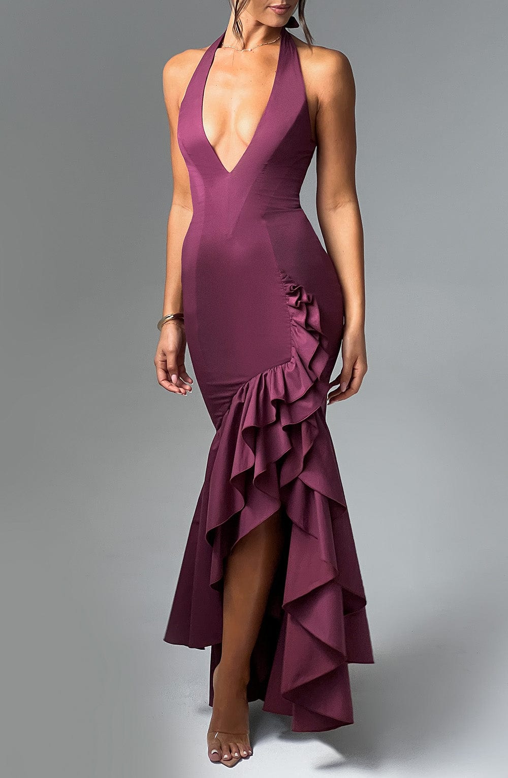Flowering Girl Women Veronique ruffle hem Maxi Dress in Cherry Lacquer