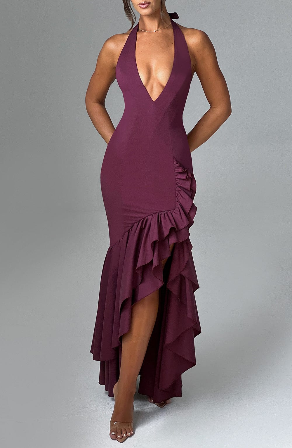 Flowering Girl Women Veronique ruffle hem Maxi Dress in Cherry Lacquer