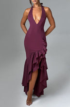Flowering Girl Women Veronique ruffle hem Maxi Dress in Cherry Lacquer