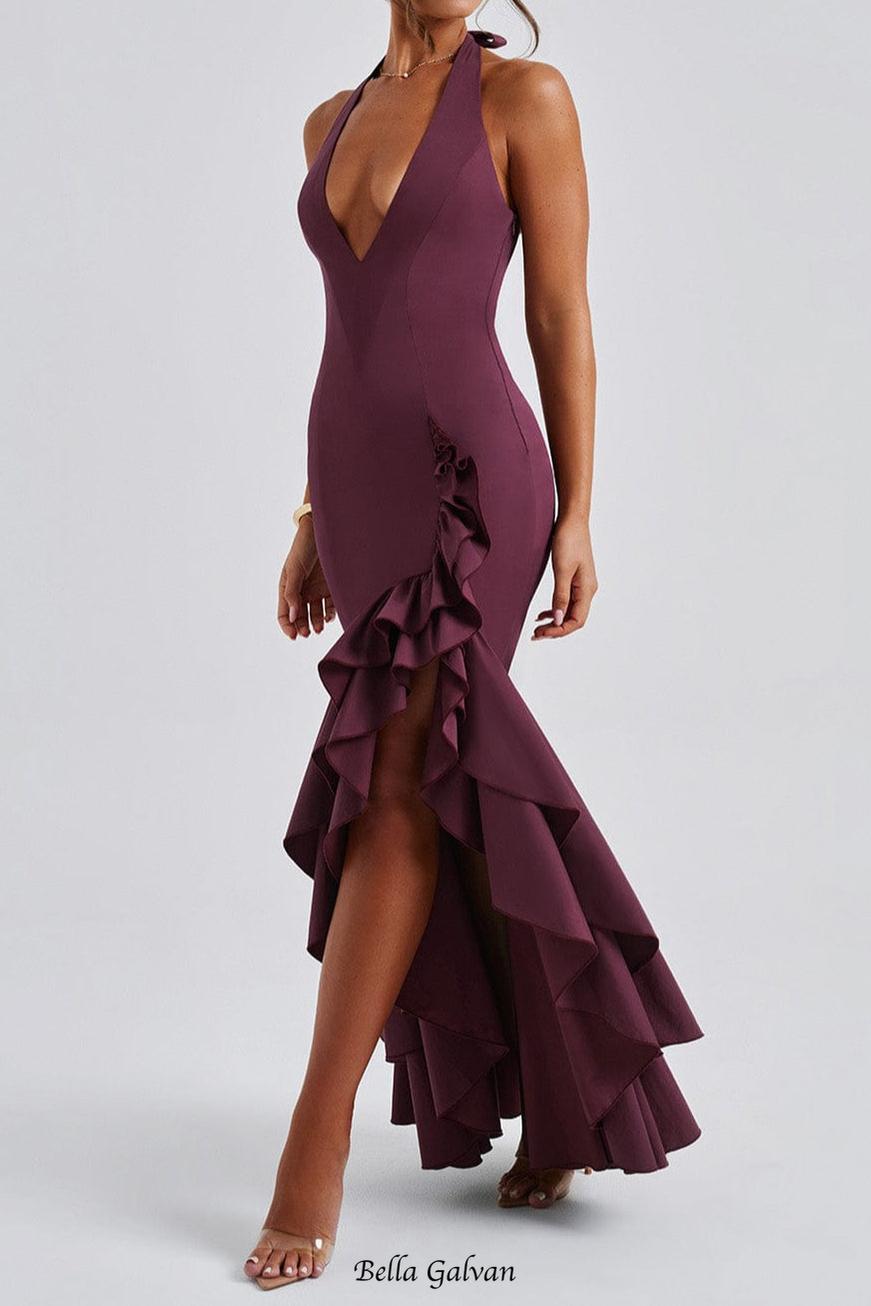 Flowering Girl Women Veronique ruffle hem Maxi Dress in Cherry Lacquer