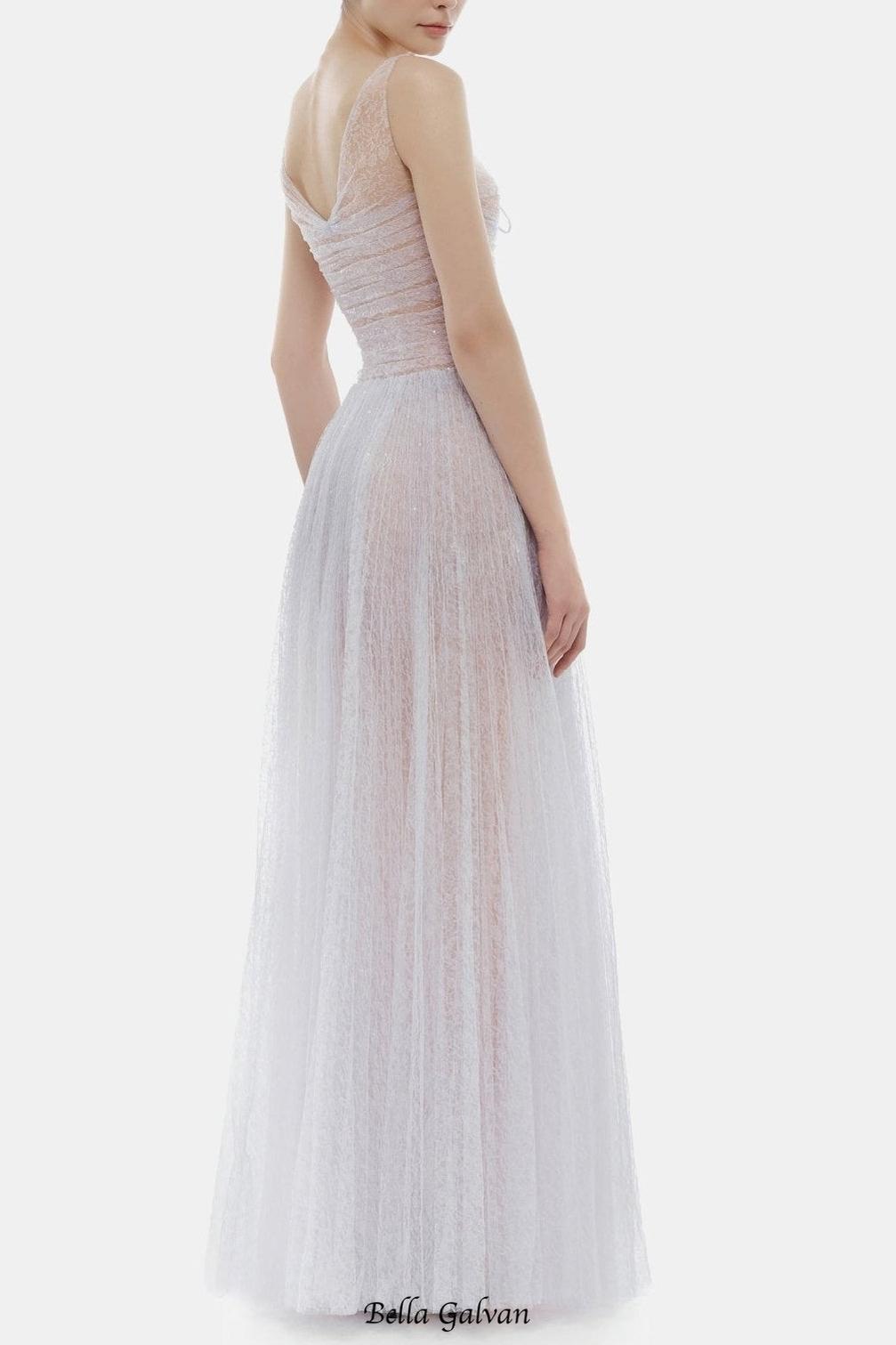 monica violet draped tulle fishbone maxi dress