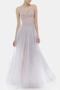 monica violet draped tulle fishbone maxi dress
