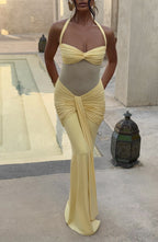 Vixen pleated bandage Maxi Dress - Lemon