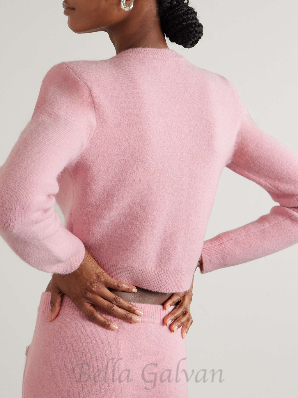 Flowering Girl Women Rhinestone-embellishment padded-shoulders knitted cardigan in pink